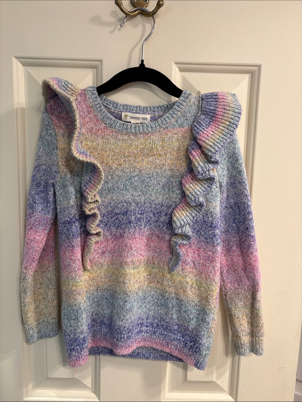 Multicolor Ruffle Detail Knit Sweater - Pastel Rainbow - Tucker + Tate